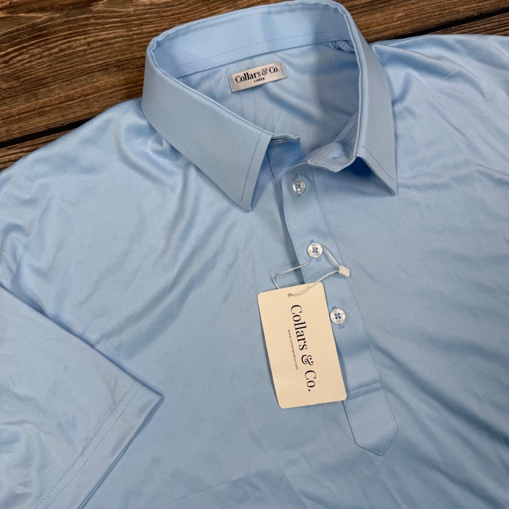 Collars & Co Mens Dress Collar Polo Size Large Light Blue Short Sleeve NWT - Picture 4 of 10